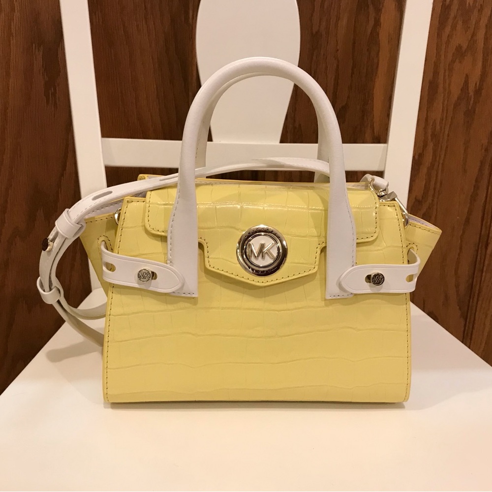 Michael Kors Carmen Extra Small Crocodile Embossed Leather Belted Satchel